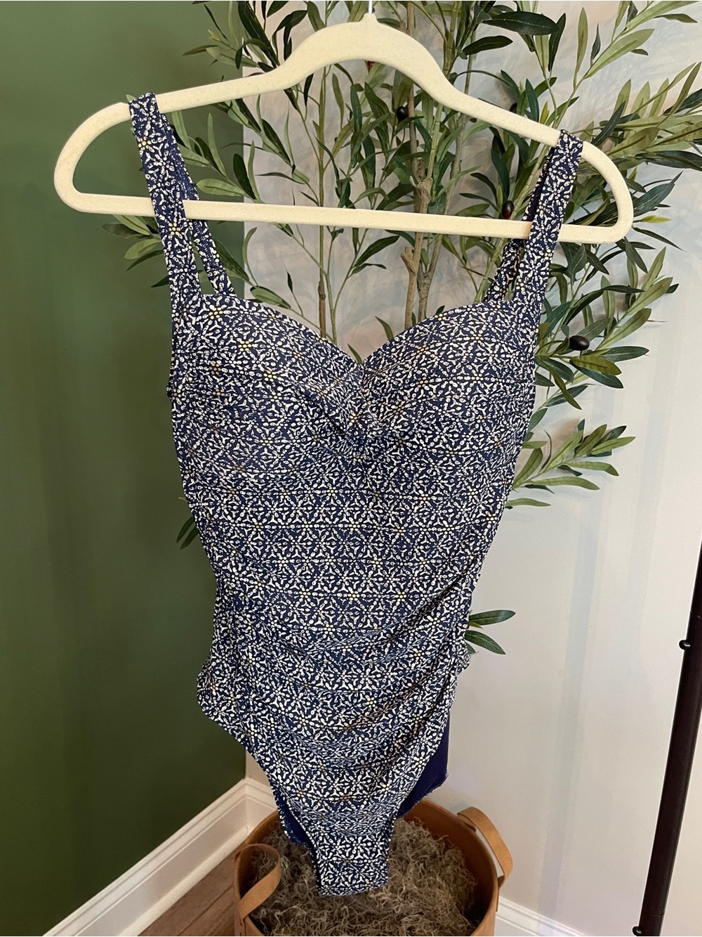 Navy Printed Twist-Front One-Piece Swimsuit